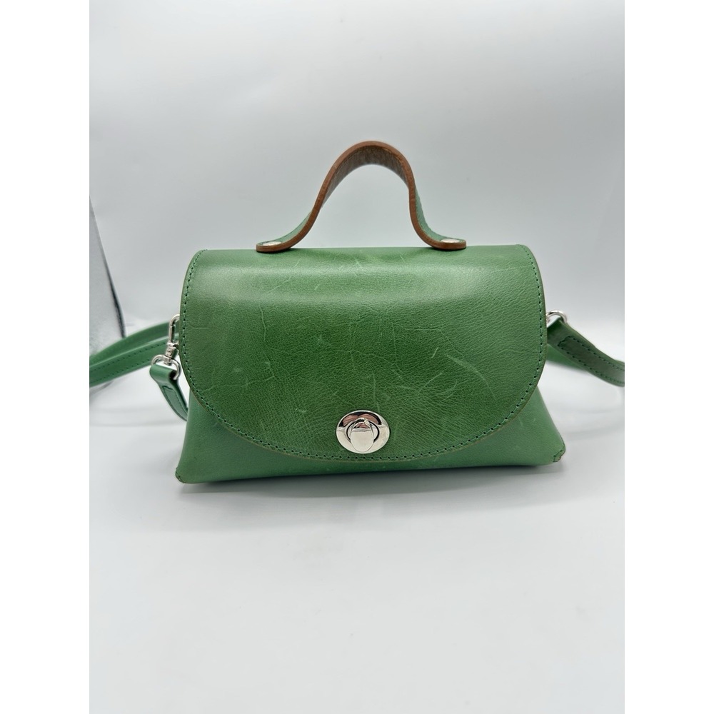 Quelli della Pelle Bussolo Green Leather Crossbody Handbag Italy Dust Bag Rare